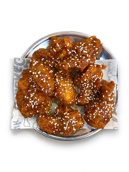12-piece double-bone wings with chili honey BBQ sauce